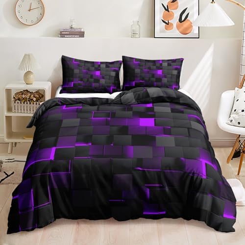 Geometric Violet Duvet Cover Set Twin Size 3PCS