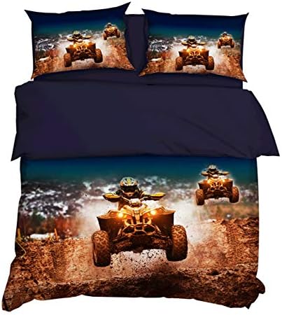 AMTAN 3D Duvet Cover Set Dirt Bike Motocross Racing Kids Bedding 3pcs