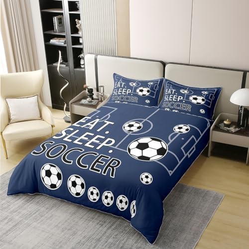 Feelyou Navy Blue Soccer Duvet Cover Set