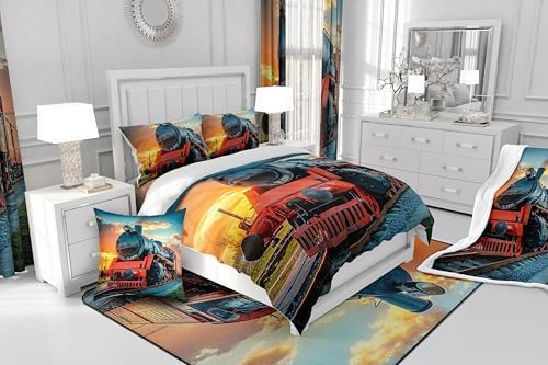 Erosebridal Duvet Cover Set Kids 3D Train Truck Print
