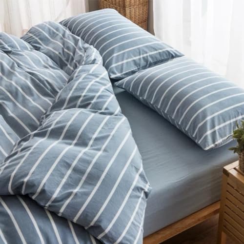 NSNLGSGC Twin Striped Duvet Cover Set Light Blue 1