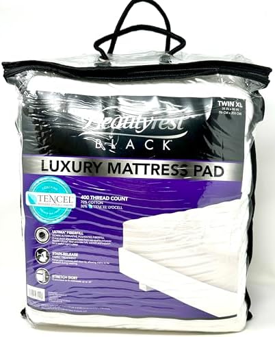 Beautyrest Black Luxury Mattress Pad Twin XL White 400 Thread Count