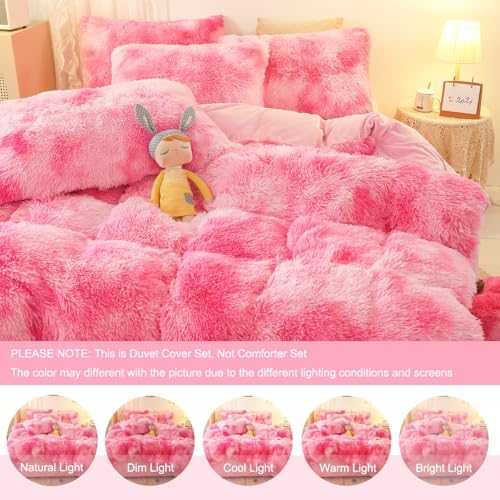 SUCSES Pink Fluffy Duvet Cover Set 3 Pieces