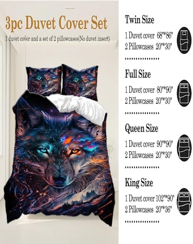 Wolf Duvet Cover Set Full Size 3 Piece with Hidden Zip