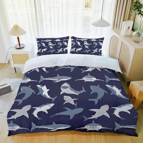 Shark Fish Print Kids Duvet Cover Set Twin