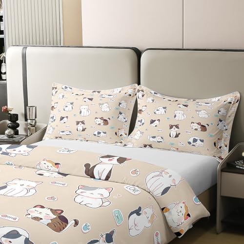 Feelyou Cute Cat Duvet Cover Set 2Pcs Twin 100 Cotton 1
