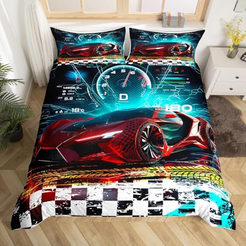 Jejeloiu Race Sports Car Duvet Set for Kids