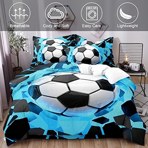 WONGS BEDDING Blue Soccer Duvet Cover Set Queen