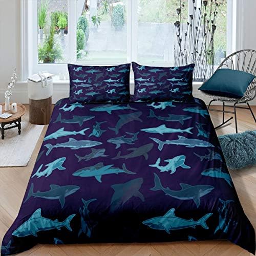 Erosebridal Sharks Bedding Set 3Pcs Queen Navy Blue