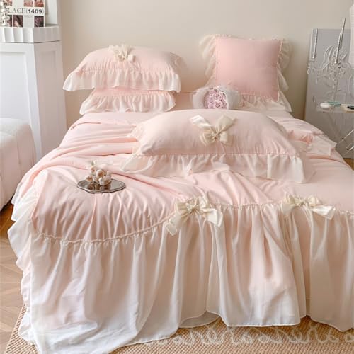 IHOUSTRIY Duvet Cover Set with Bowtie - Light Pink Full Size