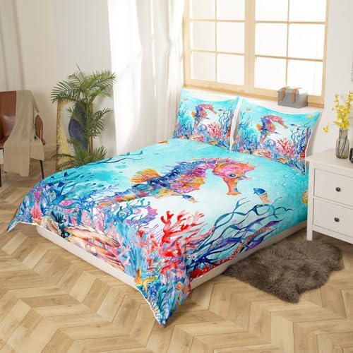 Feelyou Seahorse Duvet Cover Set - Full Size Lightweight Kids Bedding