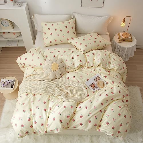 Kawaii Kids Bedding Set Twin Strawberry Duvet Cover Set Cotton