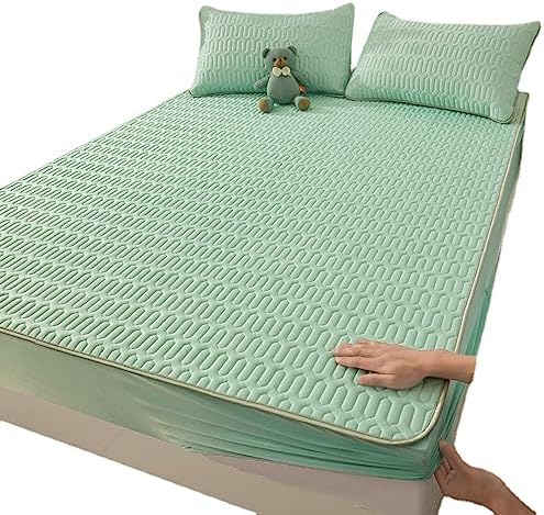 FCLDESHOP Breathable Mattress Pad Cover Dark Green 150 x 200cm