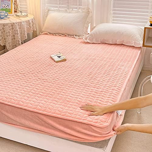 FCLDESHOP Deep Pocket Fleece Mattress Protector Pink 150x200cm