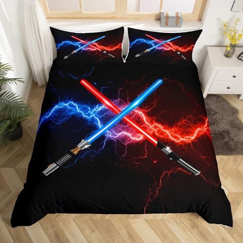 Castle Fairy Blue Purple Lightsaber Duvet Cover Set Queen Size 3Pcs