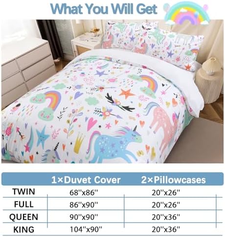 BEDMUST Unicorn Duvet Cover Set - Queen Size