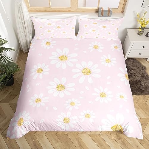 Manfei White Daisy Duvet Cover Set Twin Size 1