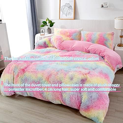 RYNGHIPY 3Pcs Rainbow Girls Queen Duvet Set with Hidden Zipper