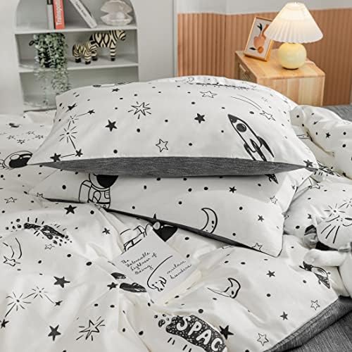 LAYENJOY Space Duvet Cover Set Queen 100 Cotton Cartoon Astronaut