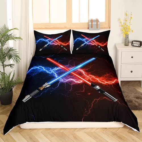 Castle Fairy Blue Purple Lightsaber Duvet Cover Set Queen Size 3Pcs