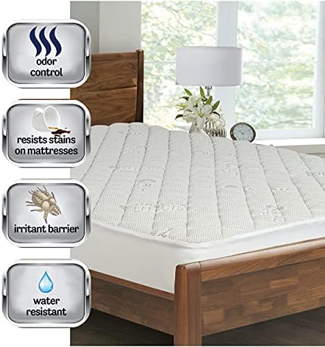 Water-Resistant Charcoal Mattress Pad Queen Size White