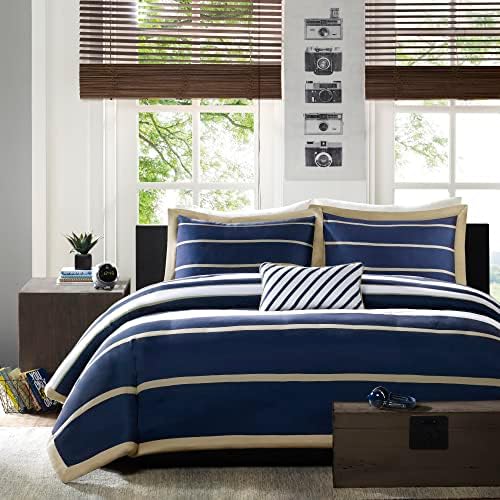 Mi Zone Ashton Duvet Cover Set 4 Piece Khaki Navy