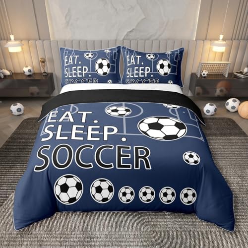 Feelyou Navy Blue Soccer Duvet Cover Set