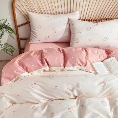 Pink Floral Duvet Cover Set with 2 Pillowcases