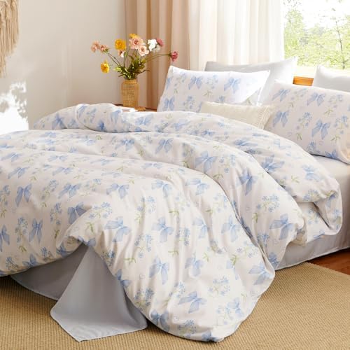 Jolusere Blue Bow Duvet Cover Set Kids 3 Pieces