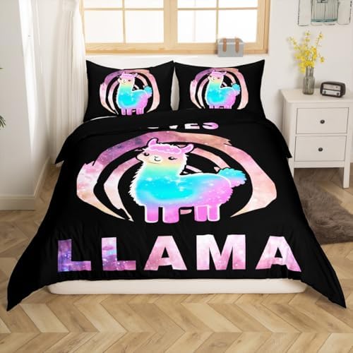 Feelyou Llama Duvet Cover Set Kids Ultra Soft Cartoon Bedding