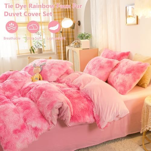 SUCSES Pink Fluffy Duvet Cover Set 3 Pieces