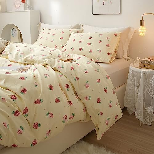 Kawaii Kids Bedding Set Twin Strawberry Duvet Cover Set Cotton