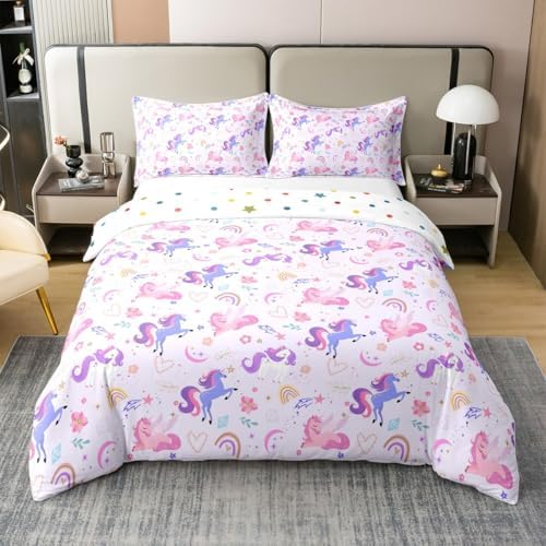 Purple Unicorn Duvet Cover Set Twin with Pillowcase