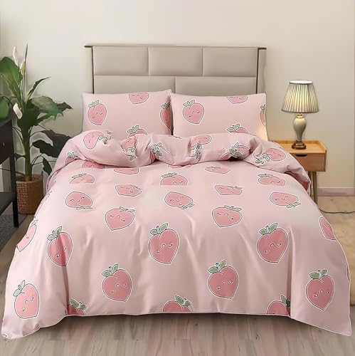 SDY 3PCS Pink Peach Print Duvet Cover Set Twin