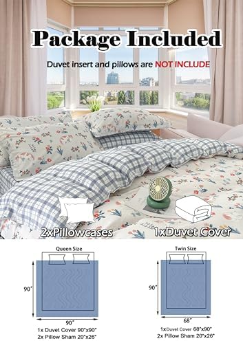 MorroMorn Queen Duvet Cover Set 3Pcs Floral Bedding