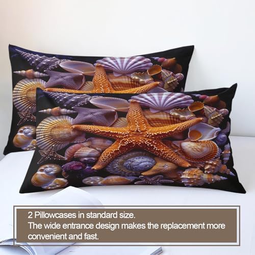 LTAETHC Queen Duvet Cover with 3D Starfish Seashell Print