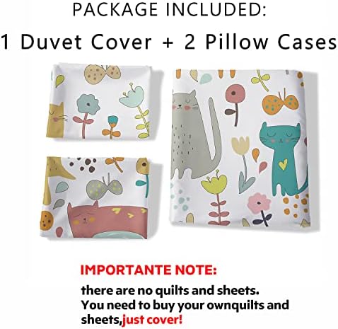 CVHOUSE Kawaii Cat Duvet Cover Set Twin Size