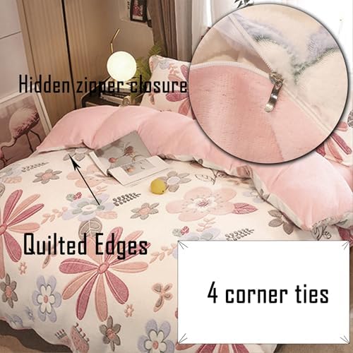 MorroMorn Pink Duvet Cover Queen with Floral Pattern