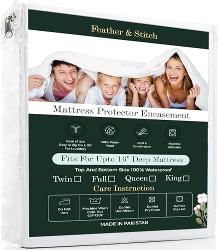Feather Stitch Queen Mattress Encasement 100 Waterproof Zippered Protection