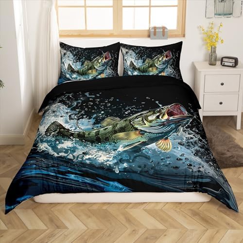 Feelyou Big Pike Fish Duvet Cover Set - Black Underwater Animals