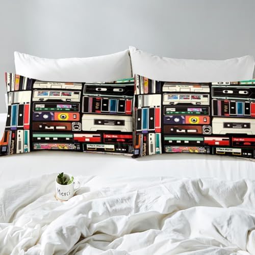 Feelyou Retro Cassette Duvet Cover Set Queen Size