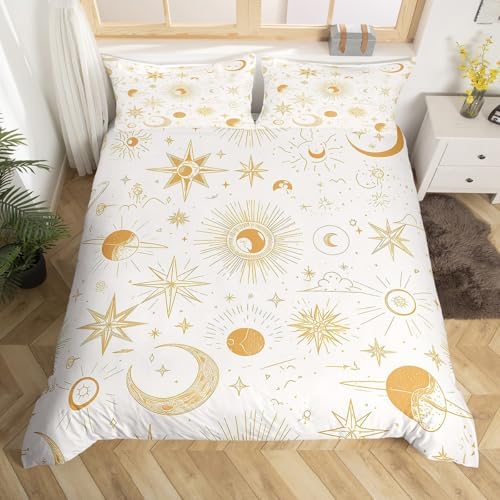 Feelyou Golden Sun Moon Bedding Set 3Pcs Duvet Covers