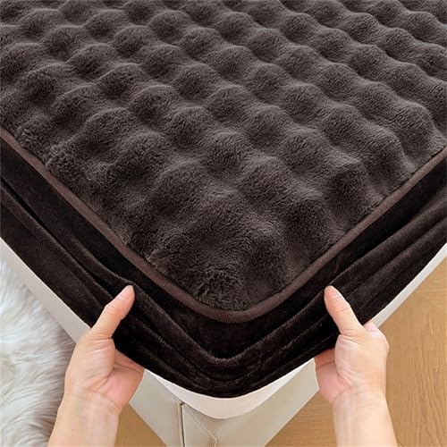 Velvet Flannel Checkered Mattress Protector 6-18 Deep Pocket Coffee King