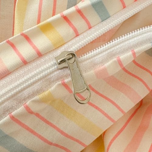 LIWHENHAO Pink Bow Rainbow Stripes Duvet Cover Set Twin