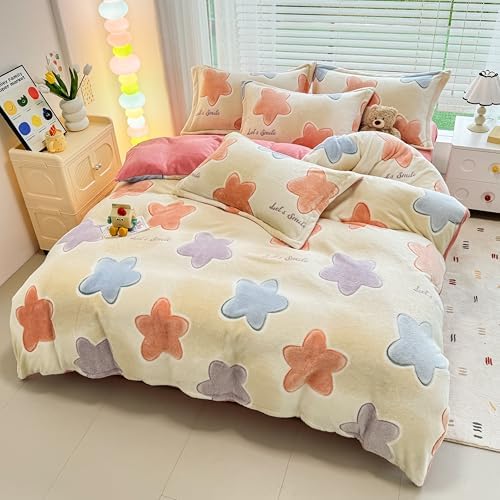 MorroMorn Pink Duvet Cover Queen Set with Twinkle Stars Pattern