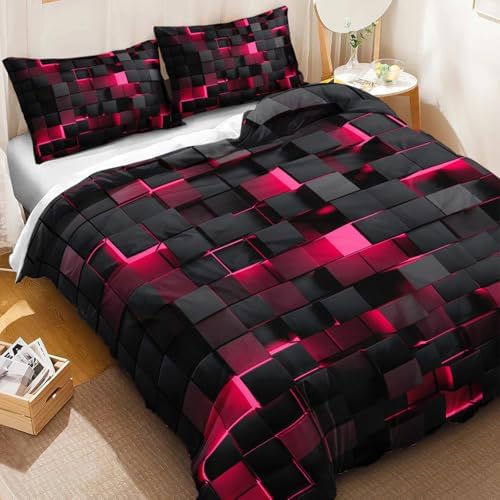 Geometric Pink Black Duvet Cover Set 3PCS