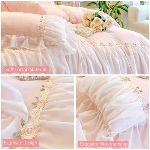 Ruffle Lace Duvet Cover Set King Size with Zipper Chiffon Trim