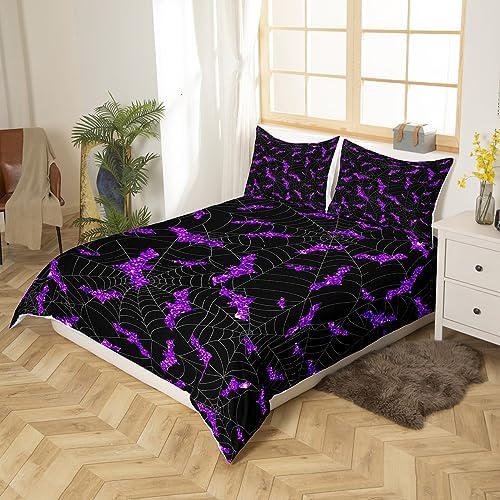 Castle Fairy Purple Glitter Bat Duvet Cover Set Twin Size 1