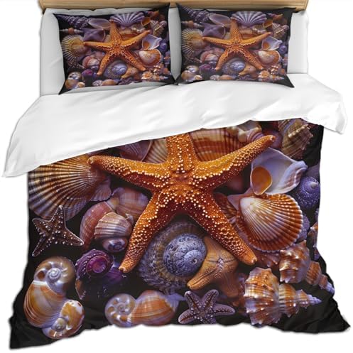 LTAETHC Queen Duvet Cover with 3D Starfish Seashell Print