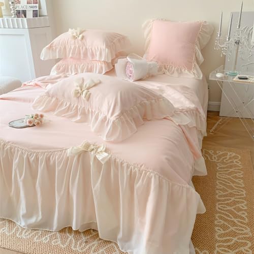 IHOUSTRIY Duvet Cover Set with Bowtie - Light Pink Full Size